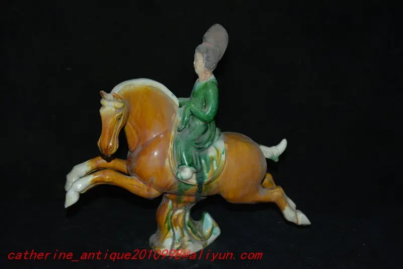 

Old Tang Dynasty(680--880) procelain statue / sculpture,"Tang Sancai",Maid riding ,Handmade crafts,collection& adornment