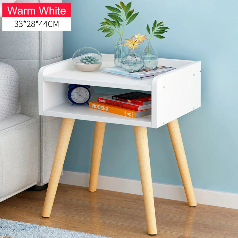 Деревянная прикроватная тумбочка в скандинавском стиле с выдвижным ящиком, органайзер, шкаф для хранения, модный мини-стол, мебель для спальни - Цвет: A00-white