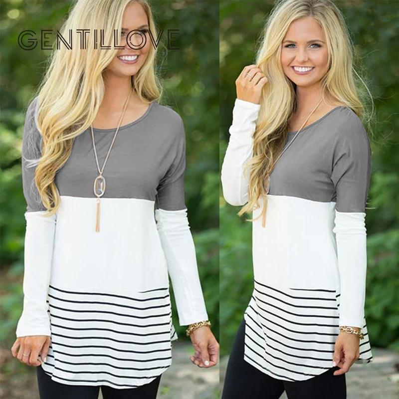 

Womens Tops New Shirt 2019 Fashion Back Lace Shirts Striped Long Sleeve T Shirt Tunic T Shirt Jumper Top Blusas Femininas Tee