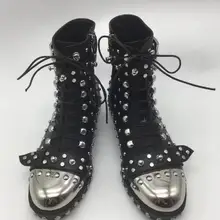 Г. осень-зима, новые женские черные, серебристые, с заклепками, с круглым носком, на шнуровке, с пряжкой, на молнии, на низком каблуке, классические короткие ботильоны martin размер 42