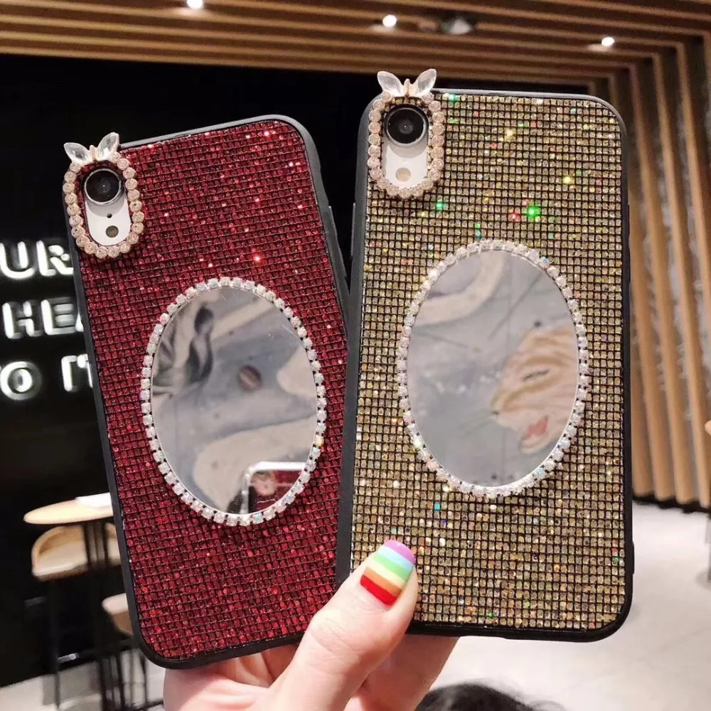 Роскошные Зеркало Телефон чехол для iPhone 6 S 7 8 плюс X XR XS Max Блеск Diamond блёстки задняя