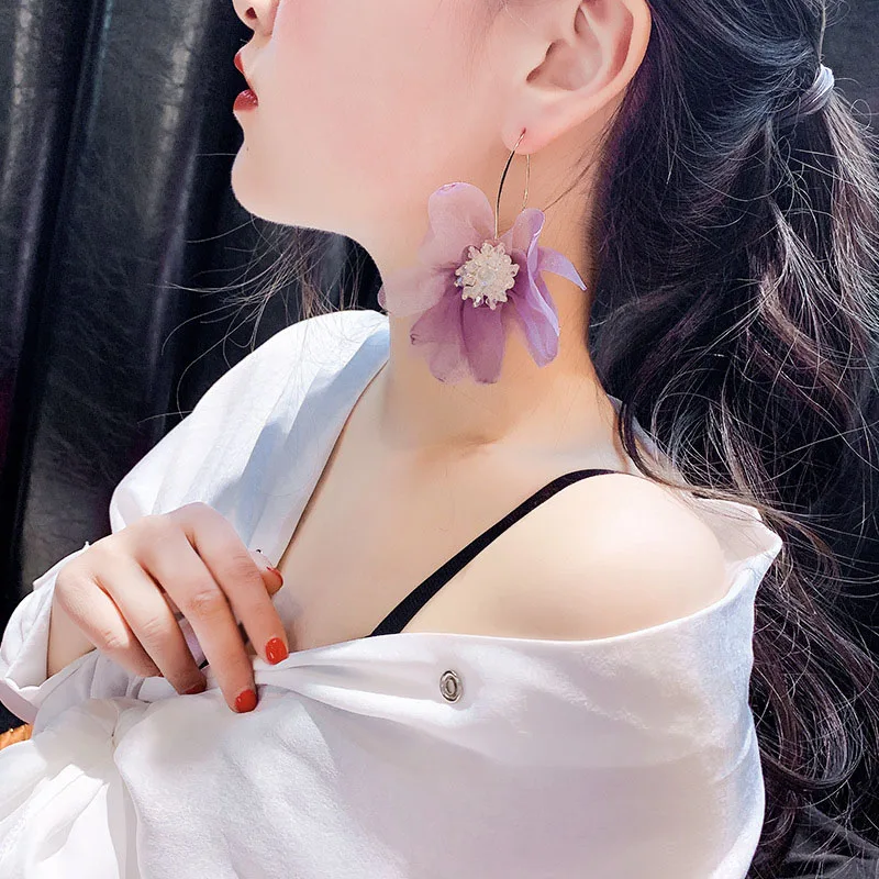 

Fashion Korean Sweet Women Girls Long Tassel Earrings Yarn Lace Flower Drop Earrings Shiny Crystal Ear Jewelry Pendientes XH