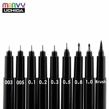 Caneta forro fino da agulha da marvy 003/005/0.1/0.2/0.3/0.5/0.8/1. fineliner à prova d' água manga, com tinta baseada em óleo 0/escova