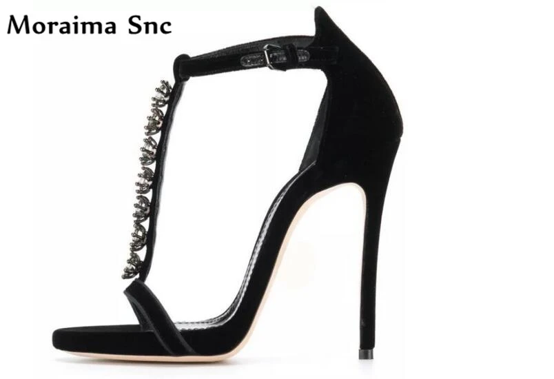 

Moraima Snc T-tired Ankle strap buckle sexy women sandals high heel open toe crystal studded cover heel Summer sandal