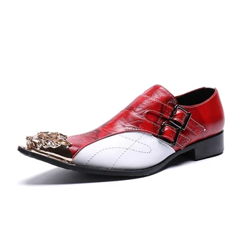 

Free shipping cow leather New Arrival Men Patent Leather Shoes Slip On Metal Toe Pointy red Dress Shoes Luxury Wedding Shoes