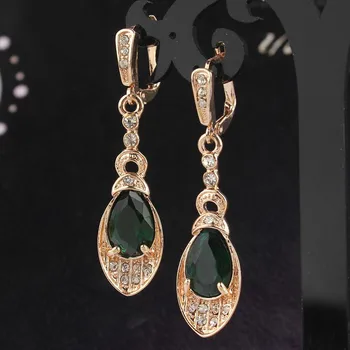 

Vintage Gold Color Green Crystal Earrings for Women Wedding Party Waterdrop Statement Indian Jewelry Trendy Drop Earrings Gift
