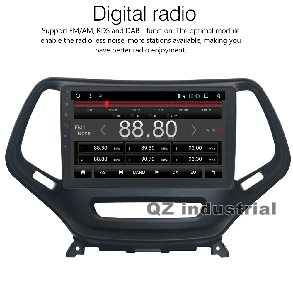 Discount QZ industrial HD 10.1" 8core Android 8.1 T8 for JEEP Cherokee car DVD player with 3G 4G GPS WIFI Navigation BT Radio RDS SWC Map 2