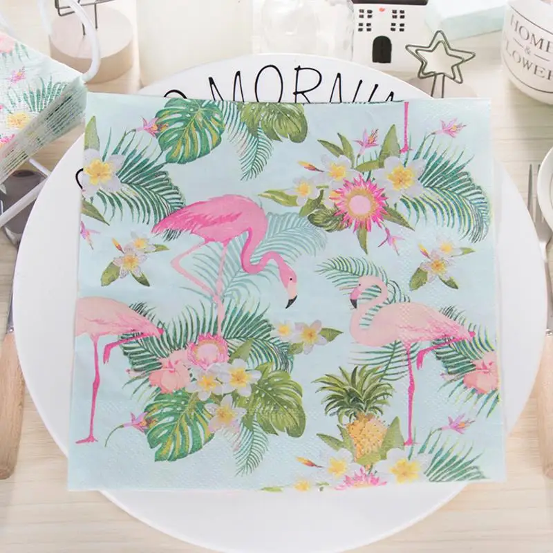 20pcs/set Hot sale Green Flamingo Palm leaf Flowers Paper