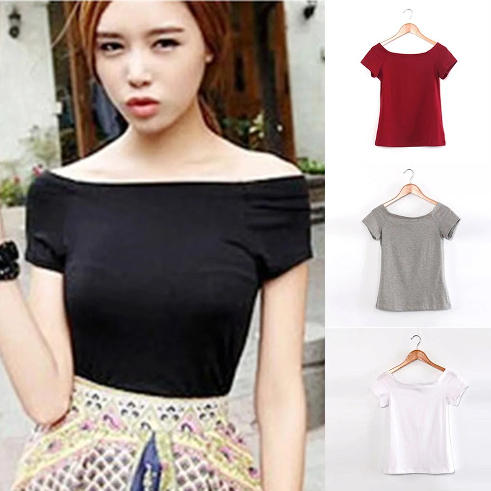 Long Sleeve Halter Off Shoulder Strapless Short T-shirt 2018 Fashion Women Ladeis Sexy Solid Slim Tops | Женская одежда