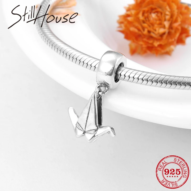 Grullas de papel de Origami de buena suerte plata de alta calidad 925 que se ajustan al collar Original de Pandora Charm Bracelet|Amuletos| - AliExpress