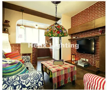 

Free Shipping Bohemian Tiffany lamps color Suspended Luminaire E27 110-240V AC Chain Pendant lights for Home Parlor Dining Room