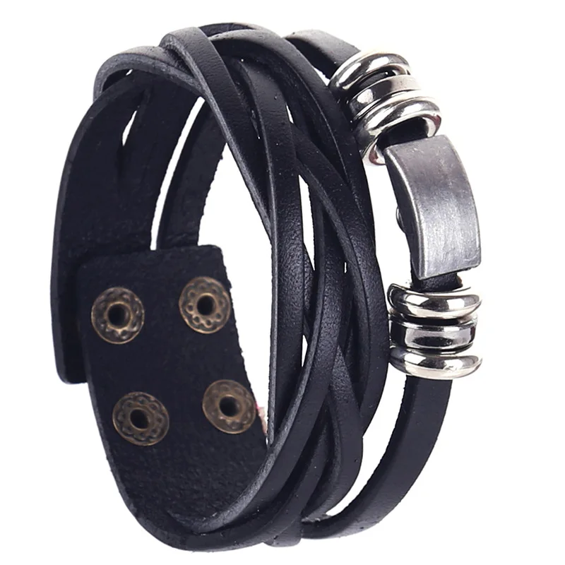 Новый простой кожаный браслет для мужчин ювелирные изделия Модные обёрточная бумага браслеты Мужской Bijoux Femme панк стиль чёрный; коричневы