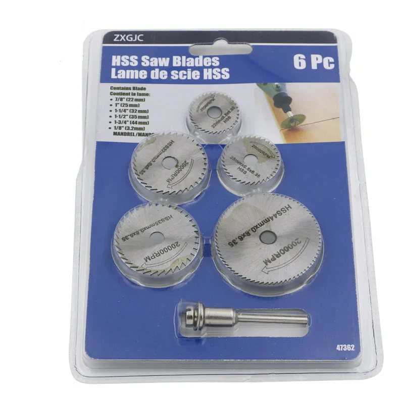 

6pcs/Set HSS Mini Circular Saw Blade Woodworking Cutting Discs Drill For Rotary Tools Dremel Metal Cutter Power Tool Mandrel Set