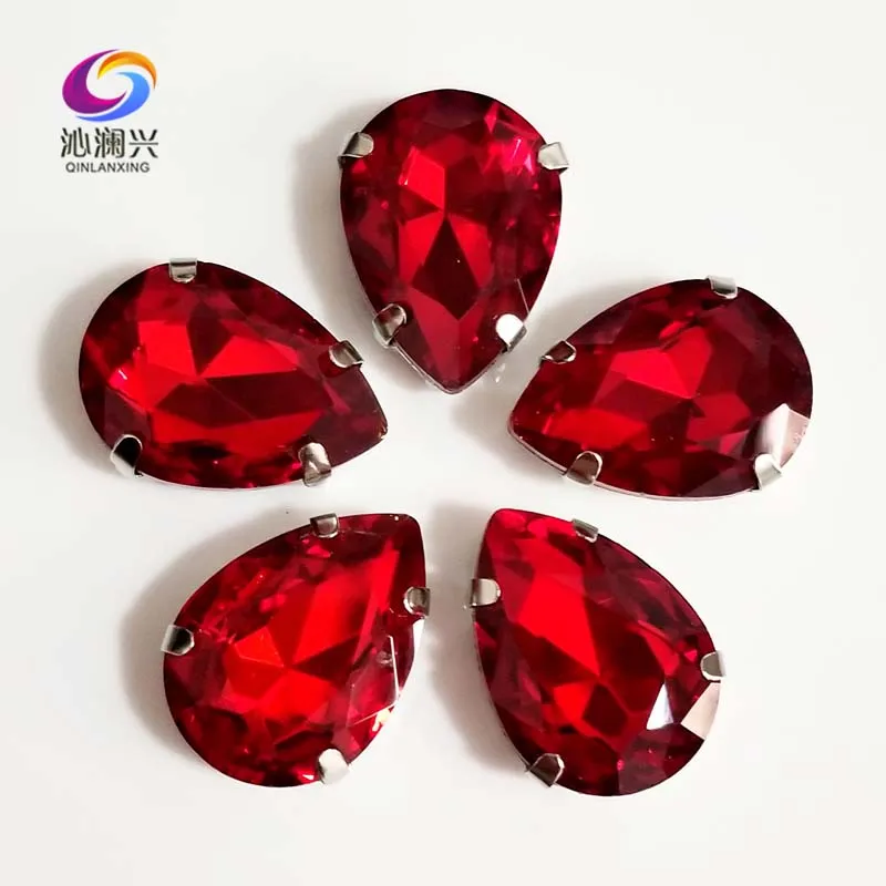 

Red colorTeardrop shape High quality AAAA Glass Crystal flatback sew on rhinestones with ,Diy Clothing accessories SWS06