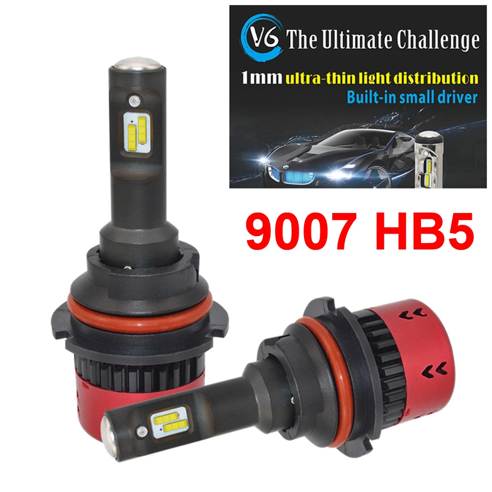 Kopen 1 Set 9007 HB5 70 W 9600LM V6 LED Koplamp Alle in een 1 MM Ultra Dunne FLIP Chips EMC Pure White 6000 K Hoge Lage Auto Lampen bollen