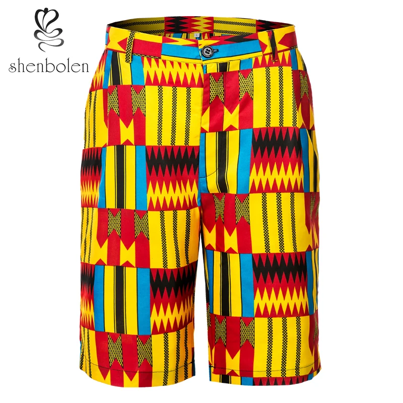 

Shenbolen African Men's Clothing Ankara Print Short Pants Tradition Dashiki Kent Fabric Man Clothes New Style Beach Pants