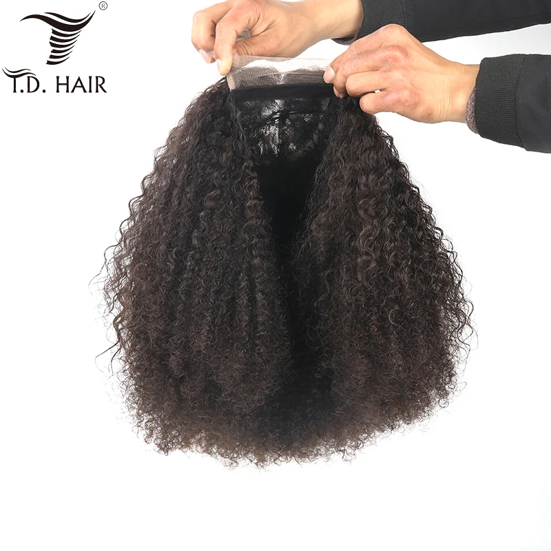 Brazilian Kinky Curly 4x4 Lace Frontal Wigs with Baby Hair 130% 150% 180% Density Curly Human Hair Wig With Pre plucked Hair