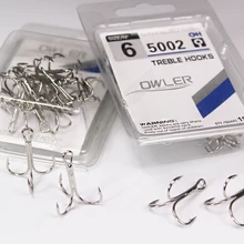15pcs/box 5002 owner Treble hooks Silver Size 1/2/4/6/8/10/12/14# Bait Fishing Tackle Round Bend For Pike Bass south bend fishing lures baitholder hooks 10 pack size 2