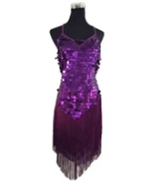 20s платье 1920s Хлопушка Гэтсби вечерние бахрома блесток платье в стиле Чарльстон Клубная одежда v-образным вырезом спинки на шнуровке платье для латинских танцев костюм - Цвет: purple