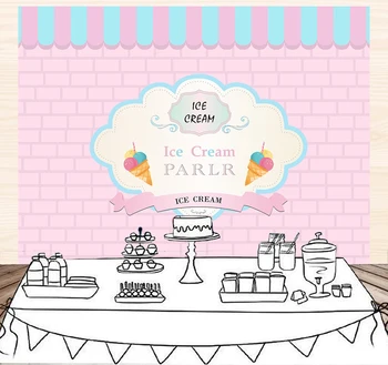 

BEIPOTO Ice Cream Parlor Backdrop First Birthday party Banner pink brick wall photography background dessert table decoration 05