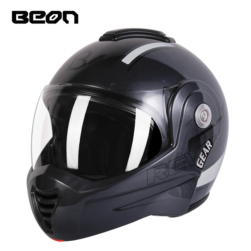 BEON Официальный магазин флип-ап мотоциклетный шлем модульный шлем мото шлем Casco Motocicleta Capacete ATV шлем, одобренный ECE - Цвет: gray black