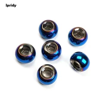 

20PCS/lot 14.5*10mm Metallic Blue Color Rondelle,European Large Hole Glass Beads with No Brass Core for Diy Charm Bracelet