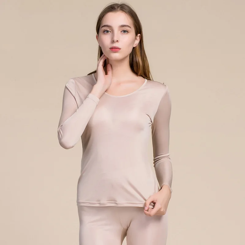 Wholesale Autumn New Silk Thermal Underwear Set O-neck Female Silk ...