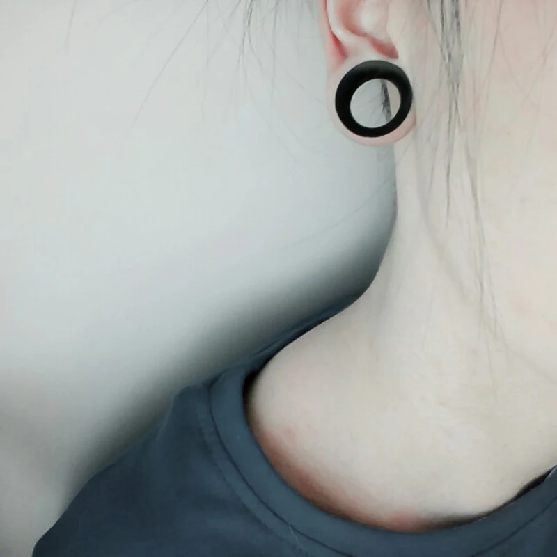 Piercing Jewelry 2pcs/lot Thin Silicone Flexible Skin Ear Tunnel Plugs Double Flare Hollow Ear Gauges 3mm-25m