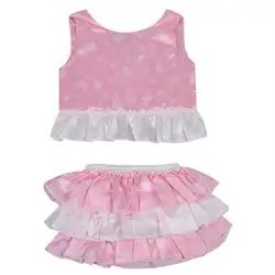 Новорожденный малыш одежда для маленьких девочек летняя одежда розовый Кружево футболка Топы Корректирующие + Полосатые многослойная