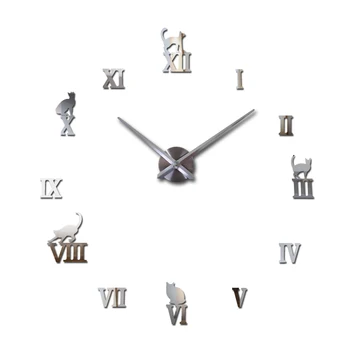 

Sale modern 2019 hot living mute Fashion Kitten big wall clock watch living room quartz home decor wall sticker diy freeshipping