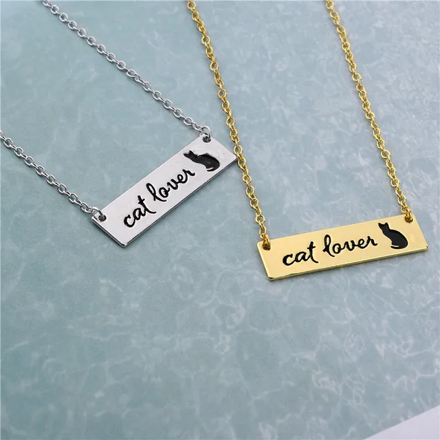 New Cat Lovers Lettering Necklace Jewelry Cute Cat Bar Necklace  3