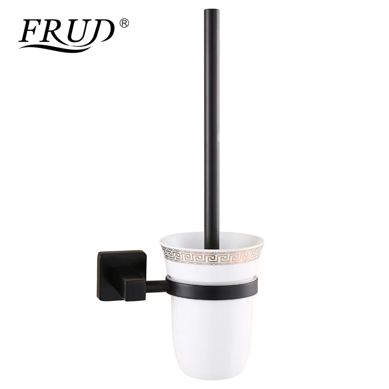 

FRUD Toilet Brush Holders Black Wall mounted Toilet Brush Holder With Ceramic Cup Household Products Bath Hardware set Y38036