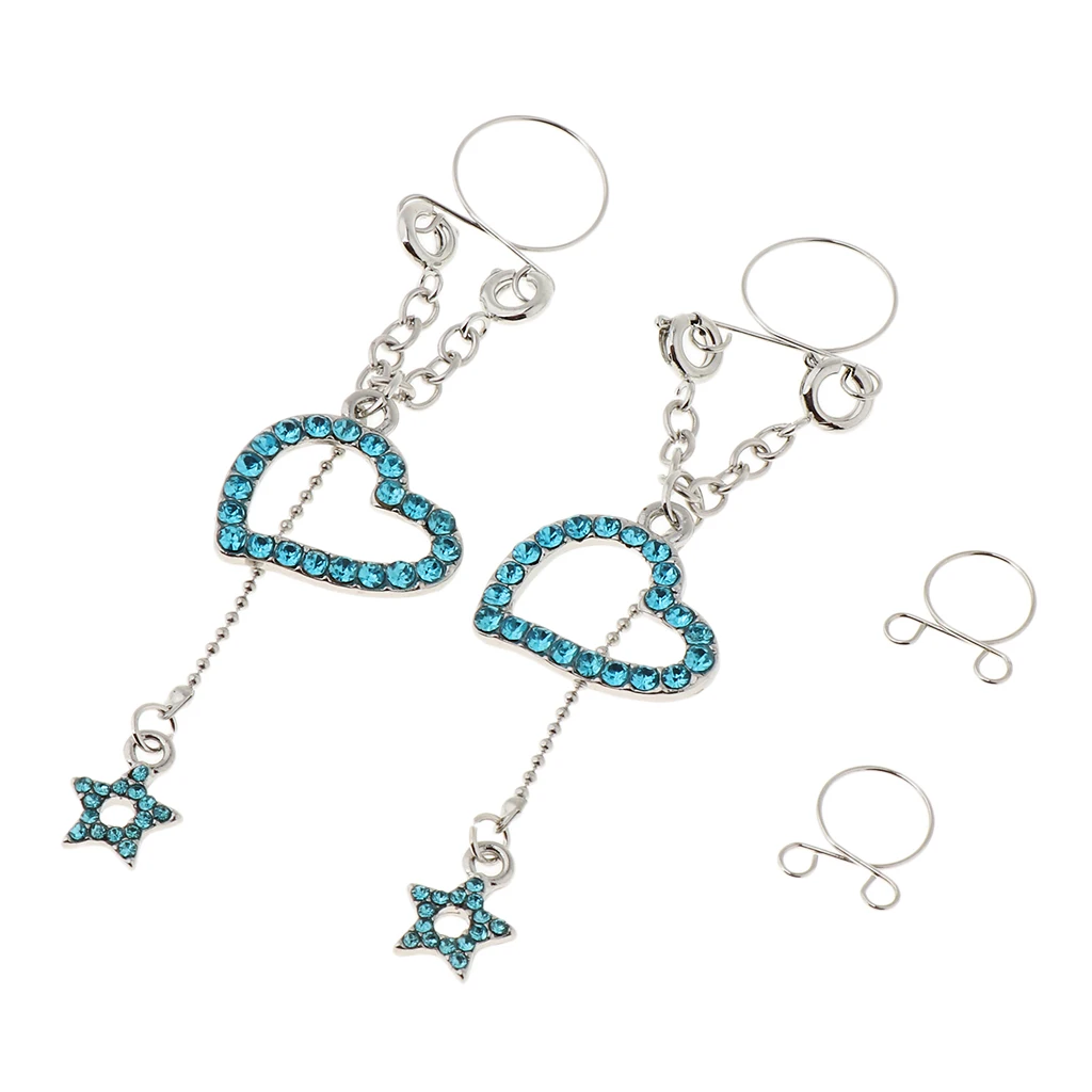 1 Pair Clip On Fake Non Pierce Nipple Rings Crystal Dangle Non Pierced Body Jewelry