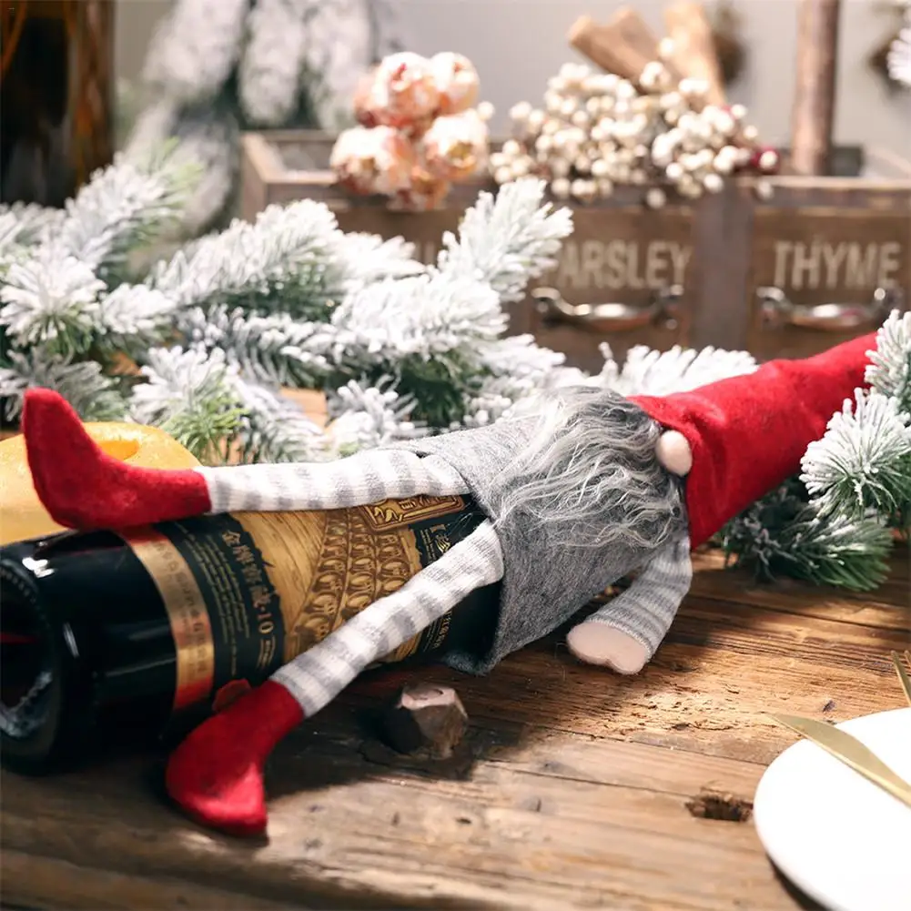 Горячая Рождество шампанское чехол для бутылки одеваются украшения Рождество безликих кукла Висячие длинные ноги футляр для бутылки вина