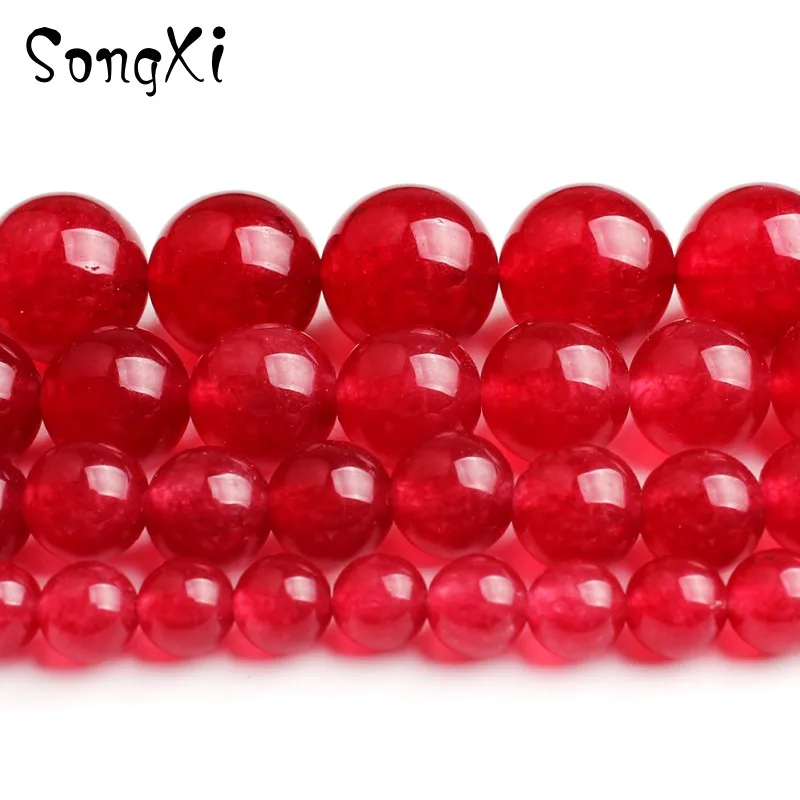 Natural Dark Red A+ Jades Chalcedony Stone Beads For Jewelry Making Size 6 8 10 12mm Round DIY Bracelet Earrings Necklace 15Inch | Украшения
