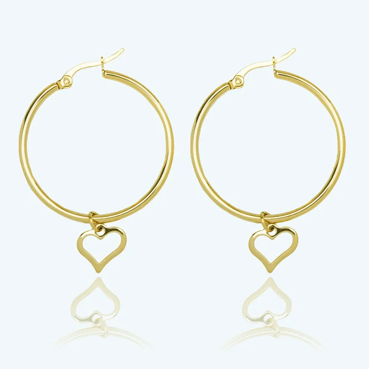 

Detachable double stainless steel large earrings titanium steel ring earrings fashion love pendant earrings