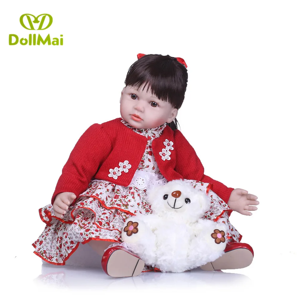 

58cm reborn babies girl silicone dolls reborn lifelike bebe newborn princess dolls with bear plush doll magnetic pacifier