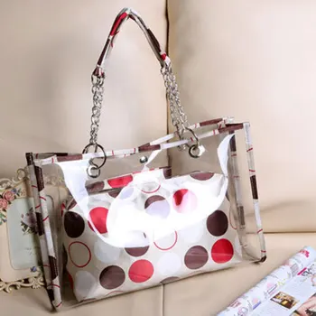 

Wild Women Fashion Clear Handbags Girls Hot Letter Beach Transparent Jelly Mother Bags Female Bag Shoulder Bag Striped Dot Print