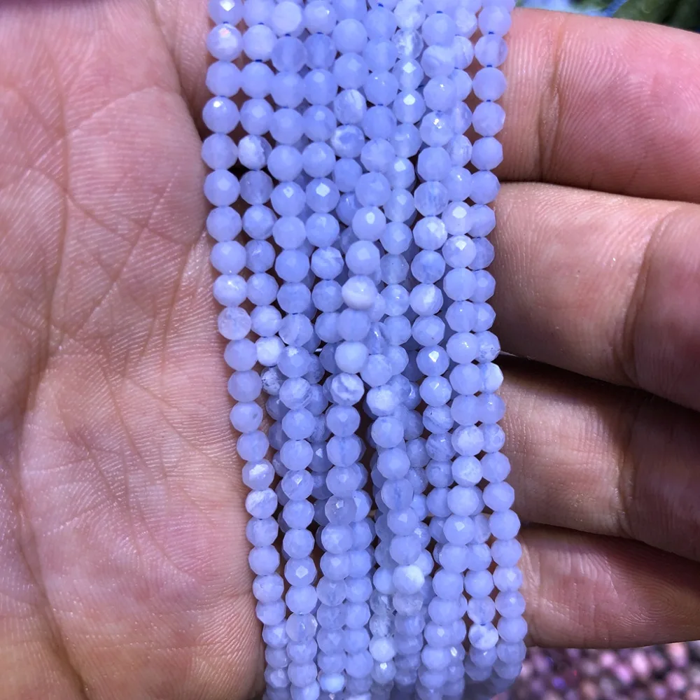 5 strings Lot Faceted Tiny Beads,Natural Blue Lace Agat e Chalcedony