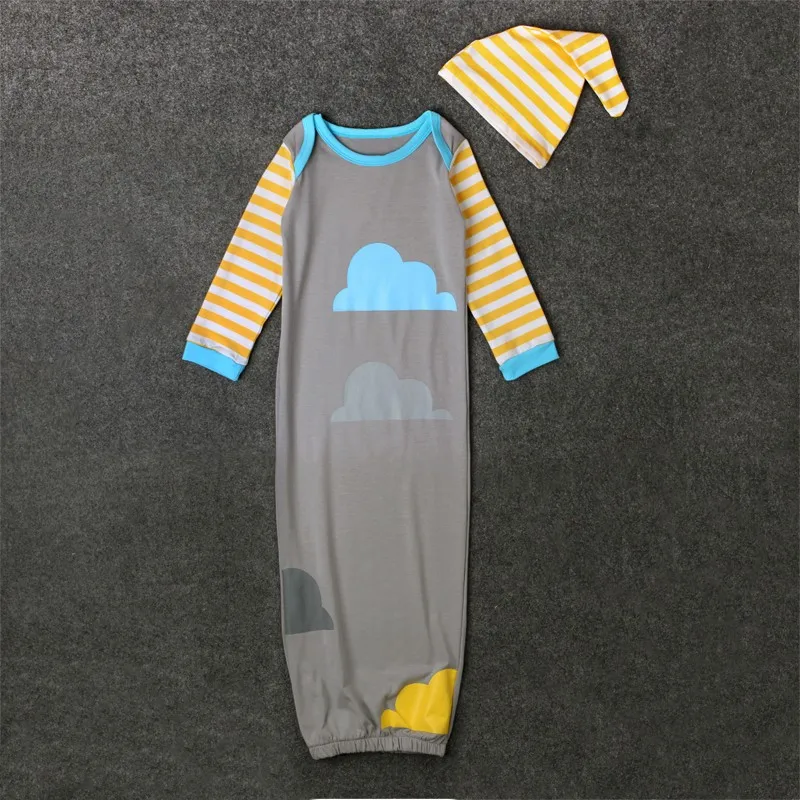 Комбинезон для новорожденных мальчиков и девочек, одежда с рисунком+ шапка, комплект из 2 предметов, спальный мешок, одежда