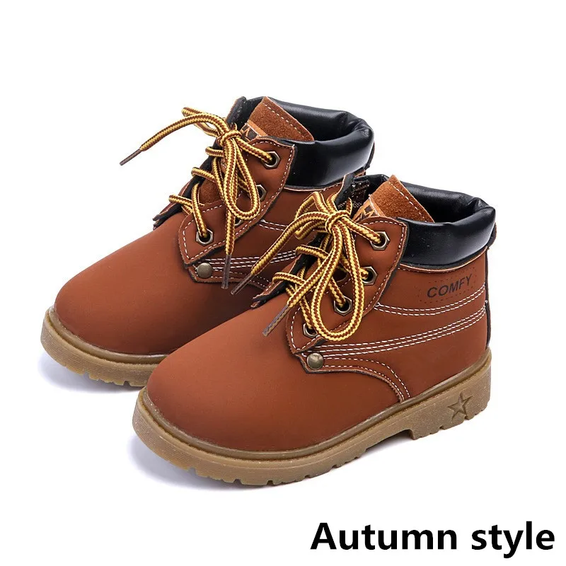 Г. Новые зимние модные детские теплые ботинки хлопковая обувь для маленьких мальчиков и девочек высококачественные детские ботинки на шнуровке от 1 до 5 лет - Цвет: Autumn style