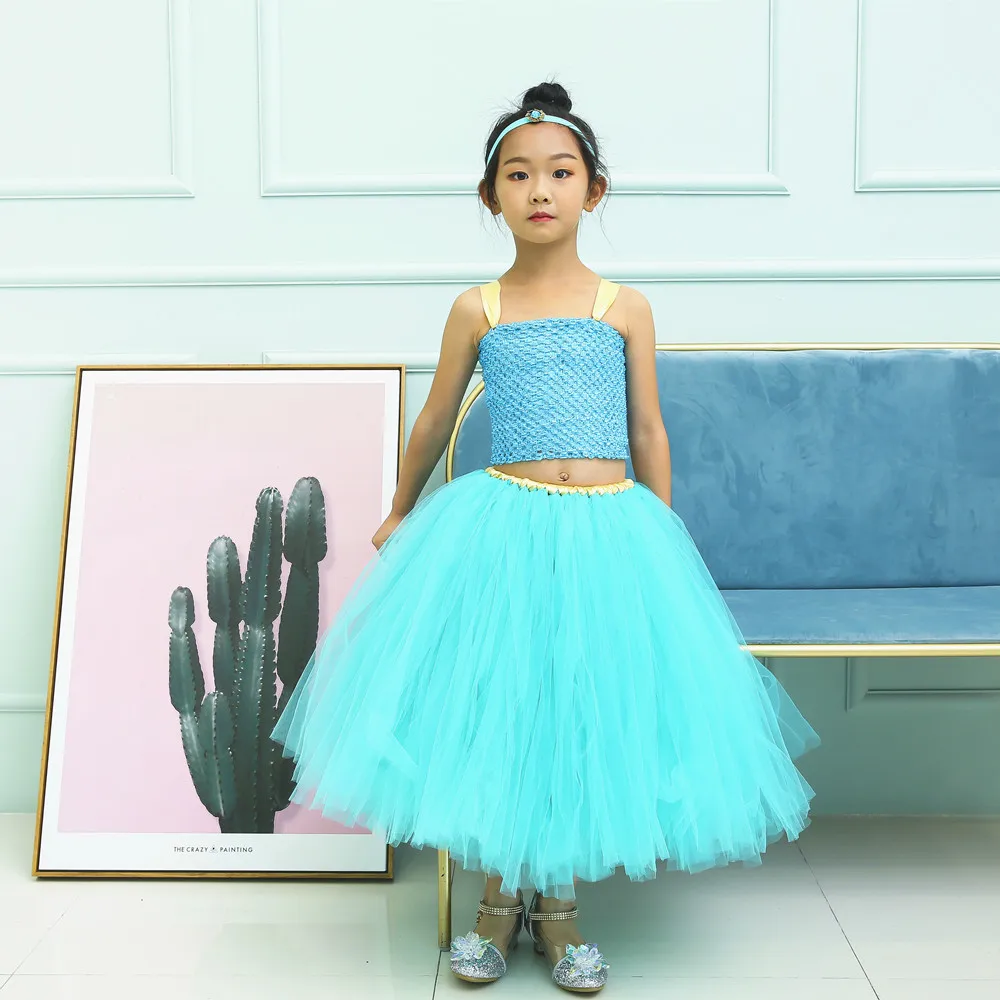 

Aladdin Princess Tutu Dress Jasmine Costume Girl Birthday Party Dress Children Carnival Halloween Fancy Dress for Kids 1-14 Year