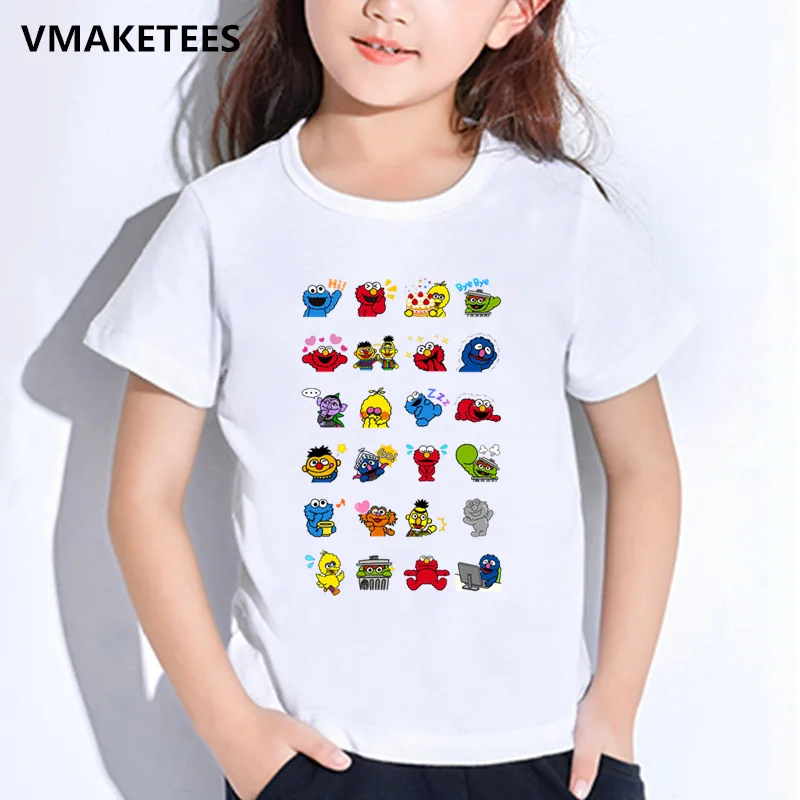 Футболка с короткими рукавами для мальчиков и девочек детская футболка с принтом «Улица Сезам» Забавная детская одежда с монстрами и эльмо HKP5255