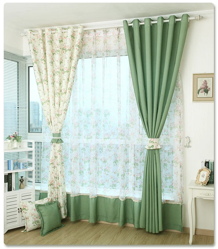 Tratamiento de ventana de tul de tela para dormitorio/sala de estar con cortinas decorativas de color de empalme de flores de estilo coreano Tratamiento de ventana de tul de tela para dormitorio/sala de estar con cortinas decorativas de color de empalme de flores de estilo coreano