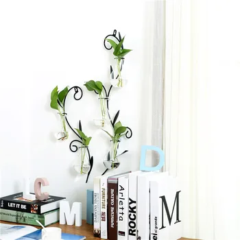 

Wall Decoration Wall Vase Wrought Iron Wall Hanging Water Plant Container Glass Vase Home Decoration Fun Gifts Dropshipping