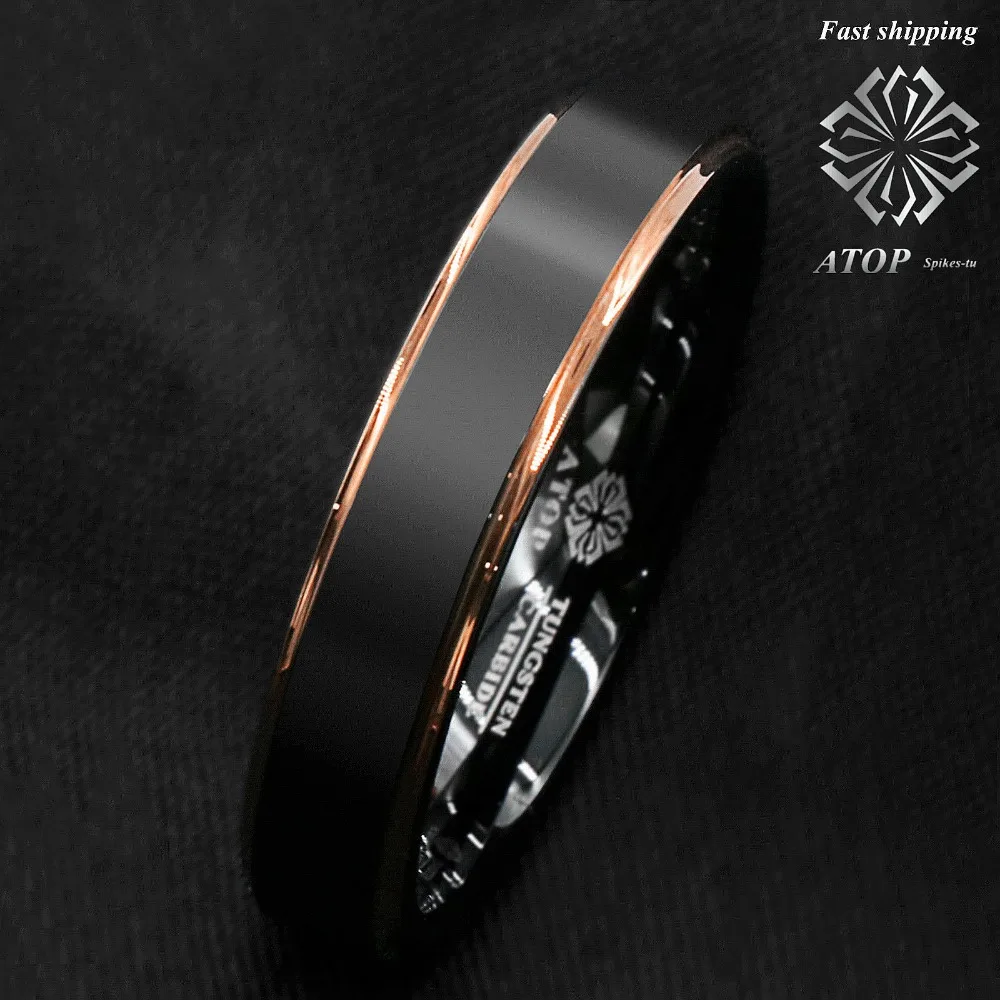Кольцо из карбида вольфрама, 6 мм, розовое золото, черный матовый, обручальное кольцо, мужское ювелирное изделие