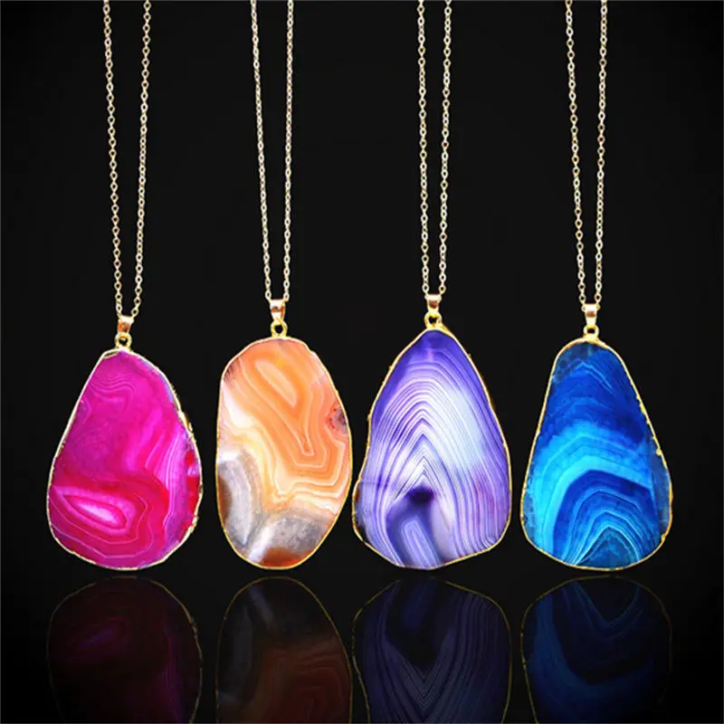 1PCS Irregular Colorful Stone Necklace Natural Stone Pendant Charms