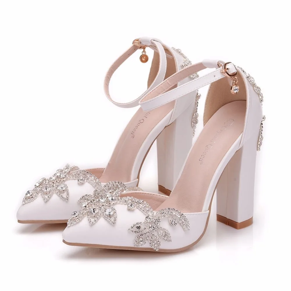 Crystal Queen White 11CM Rhinestone Sandals Pointed Shoes Women Sweet Luxury Platform Wedges Shoes Wedding heels High Heels