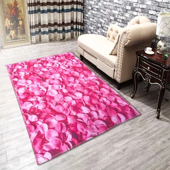 

New Style Rose Petal 3D Printing Kitchen Bath Anti-slip Mat Hallway Rugs Rectangle Bedroom Tea Table Carpets