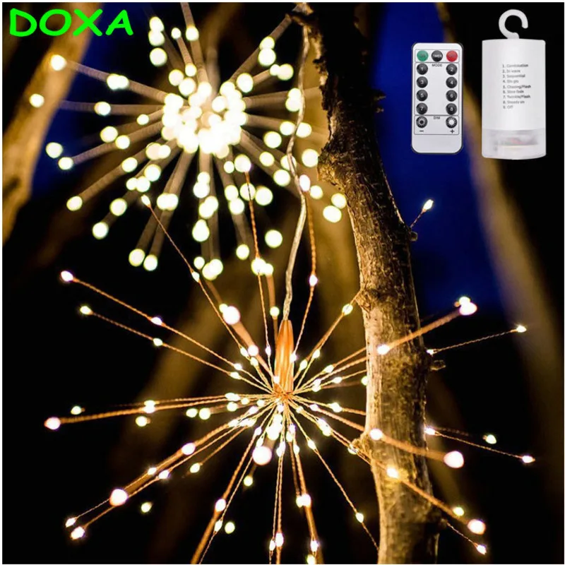 

IP65 Waterproof Night Light 200 led Fireworks Lamp 8 Mode Copper Wire String Remote Control DIY Garden Bar Wedding Decoration